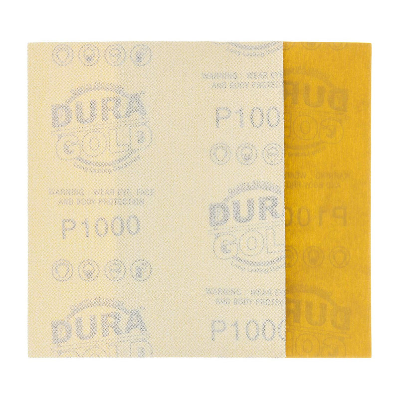 Dura-Gold - Premium - 1000 Grit Gold - 1/4 Sheet Hook & Loop Sandpaper 5.5" x 4.5" - For Automotive & Wookworking Palm Sanders - Box of 25 1000-Grit - NewNest Australia