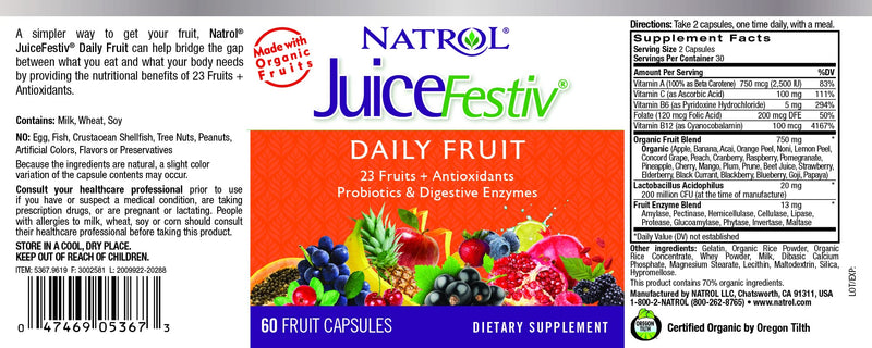 Natrol Juicefestiv Daily Fruits and Veggies Capsules with SelenoExcell for Improved Metabolism, Boosts Energy and Well-Being, 120 Count - NewNest Australia