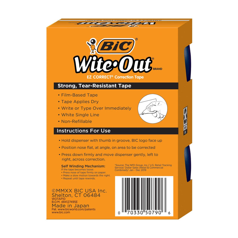BIC Wite-Out Brand EZ Correct Correction Tape, White, 10-Count, Translucent Dispenser Shows How Much Tape is Remaining 10 Count - NewNest Australia
