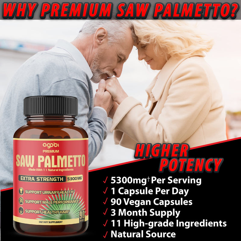 Premium Saw Palmetto Capsules - Equivalent To 5300mg Combined With Ashwagandha, Turmeric, Tribulus, Maca, Green Tea, Ginger, Holy Basil & More - Natural Prostate Support - 90 Caps 3-Month Supply - NewNest Australia