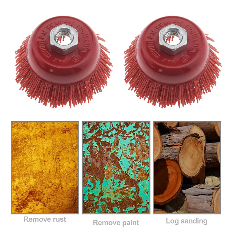 2 Pcs 75mm/3 Inch Nylon Filament Abrasive Wire Cup Brush Steel Internal Thread M14x2 Red for Metal Polishing Cleaning Grinder Rust Removal - NewNest Australia