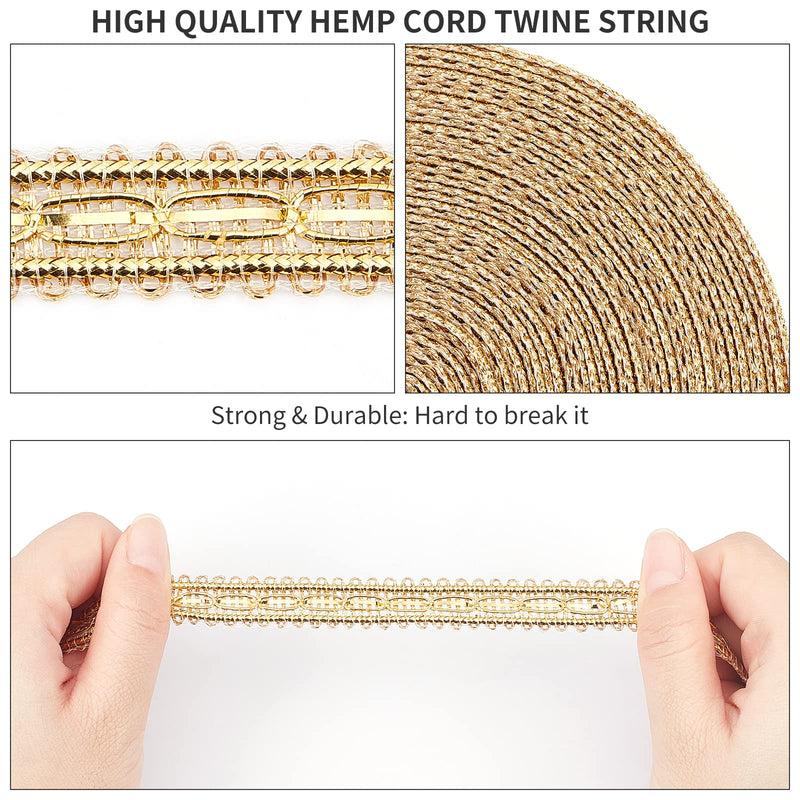 PH PandaHall 20m/21.8 Gimp Braid Trim 14mm/0.5" Shiny Lurex Trim Gold Decorative Fabric Ribbon Metallic Braid Lace Trim for Costume DIY Sewing Craft Embellishment Upholstery Home Decor 0.5" Width - NewNest Australia