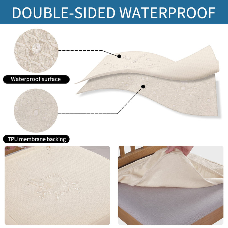 smiry Waterproof Seat Covers for Dining Room Chairs Set of 2, Stretch Jacquard Removable Washable Chair Seat Slipcovers Protector, No Rear Covers, Beige - NewNest Australia