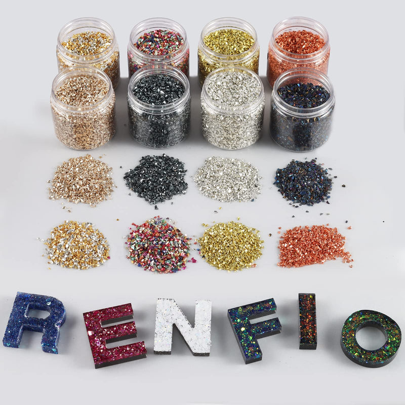 Renfio Broken Crushed Glass Glitter Shards Crush 2-4mm Irregular Small Metallic Chunky Chips High Luster Craft Sequins Gravel for DIY Phone Case Geode Resin Art Coasters Ornament 3.5 Oz (100g) - Black 3.5oz (100g) - NewNest Australia