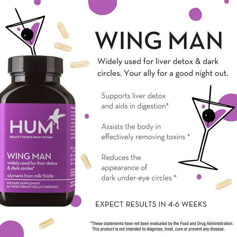 HUM Wing Man - Liver Detox Supplement with Milk Thistle, Dandelion & Artichoke Leaf - Helps Flush Liver of Toxins - Liver Cleanse Supplement (60 Vegan Capsules) - NewNest Australia