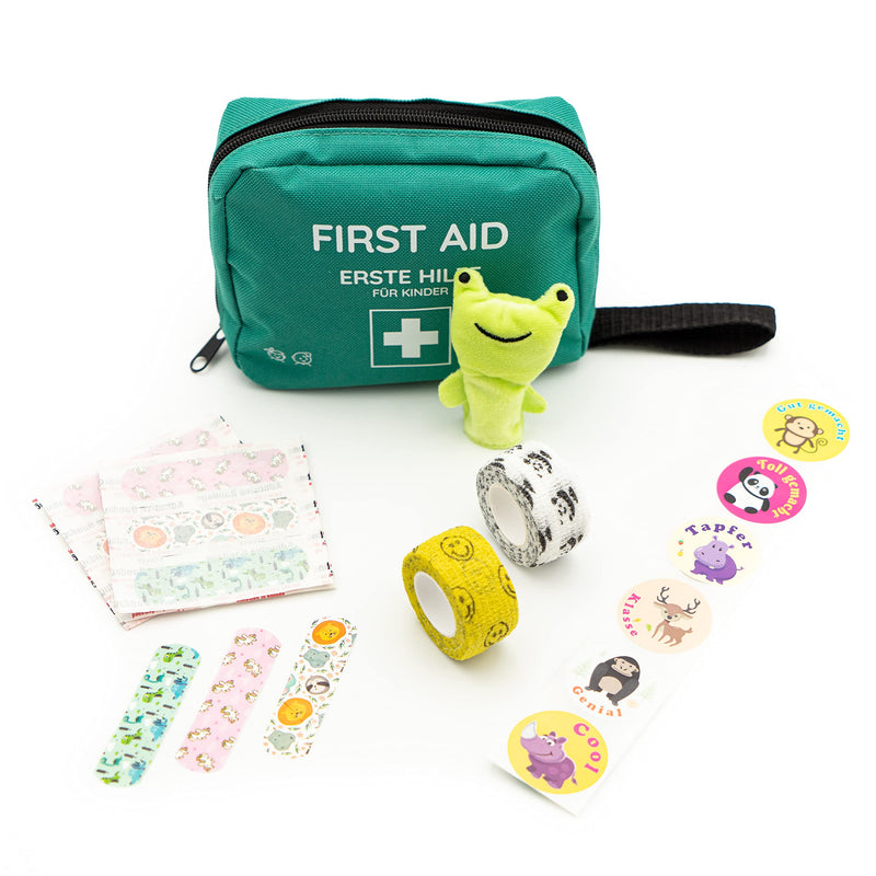 Flexeo Children'S First Aid Kit, Travel Pharmacy Filled With 47 Contents, Scissors, First Aid Bag Baby For Travel, Emergency Kit With Finger Puppet And Bravery Stickers - NewNest Australia