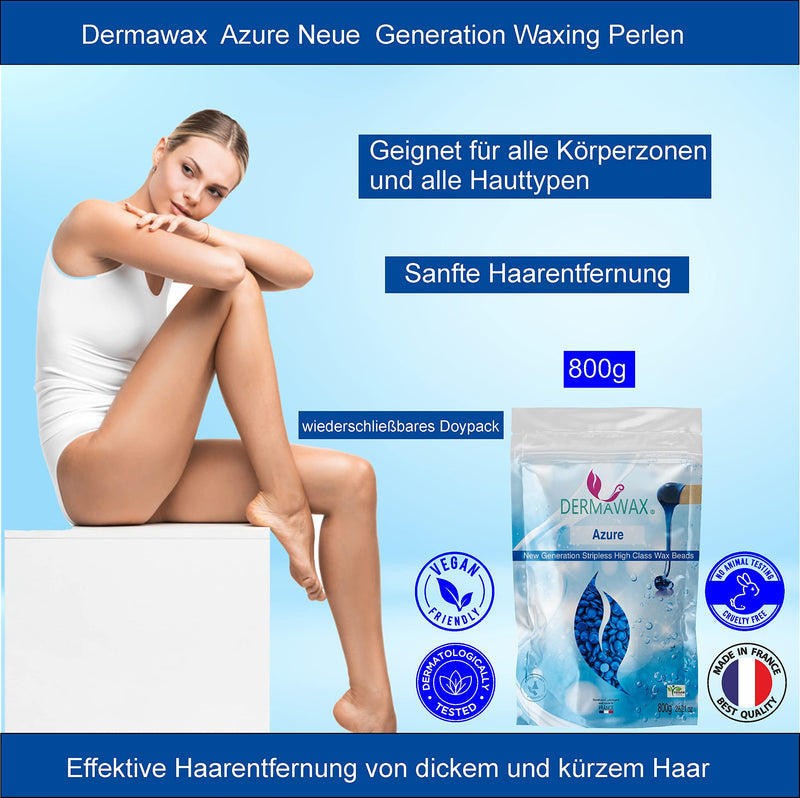 Dermawax Professional Waxing Beads Wax Beads Wax For Hair Removal Brazilian Waxing Intimate Bikini Zone Armpits Back Hair Removal Without Fleece Strips Vegan Hair Removal Wax Beads 800 G (Azure) - NewNest Australia