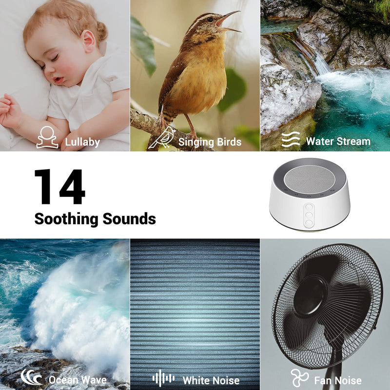 White Noise Machine with 14 Soothing Sounds and Warm Night Light for Sleeping, 5 Timers and Memory Feature Plug in Sound Machine for Baby, Adults-White White 17.98 - NewNest Australia