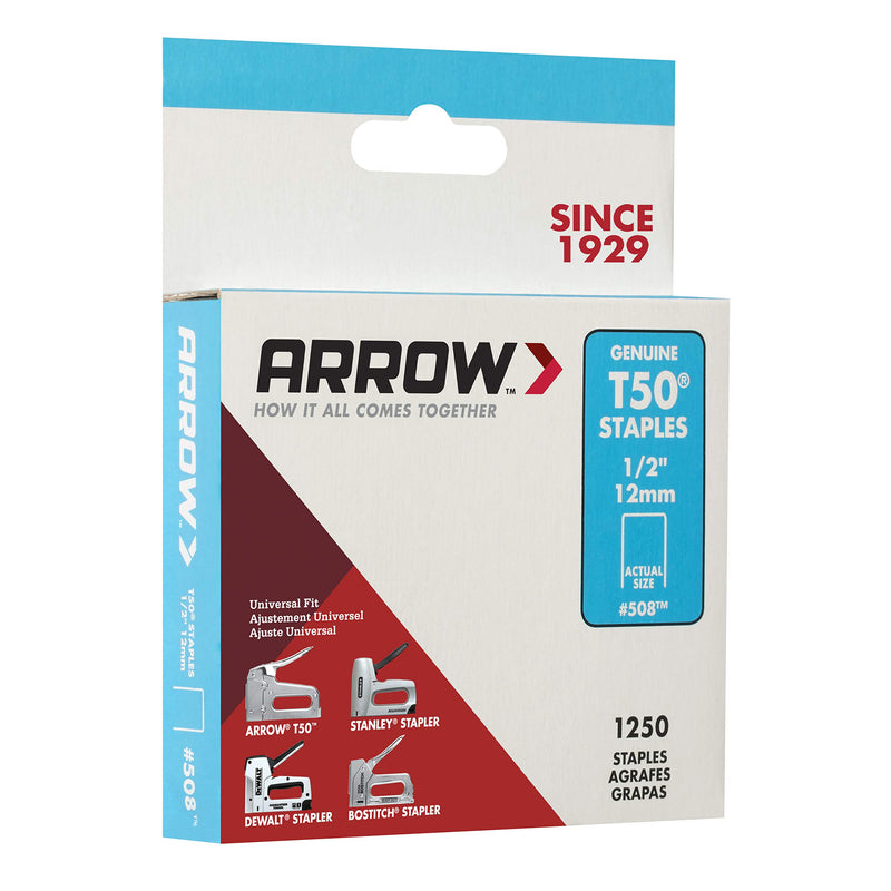 Arrow 508 Genuine T50 1/2-Inch Staples, 1,250-Pack 1/2" - NewNest Australia
