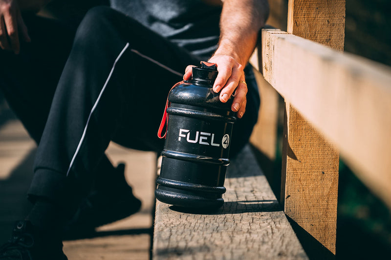 Fuel24 Jug - 2.2 Litre Water Bottle - Extra Strong Flex Material - Drop Proof, Pop or Straw Cap Options - 2.2L Large Gym Sports Bottle, BPA FREE Pop Cap Transparent Black - NewNest Australia