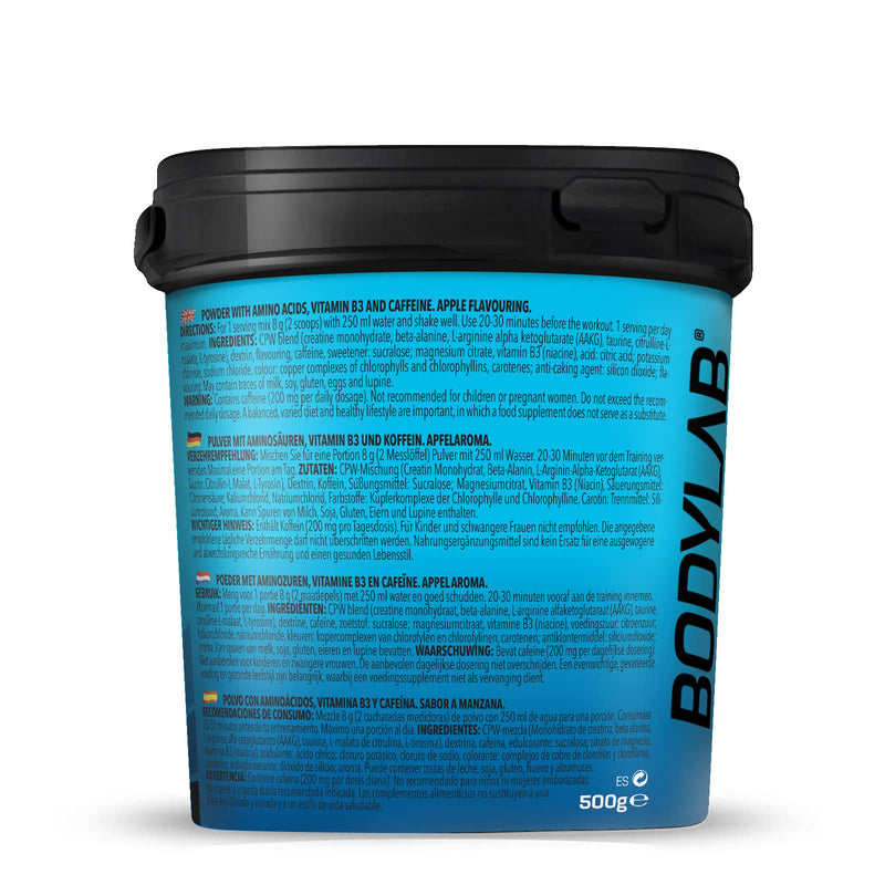 Bodylab24 Concentrated Pre-Workout Booster Green Apple 500g, energy booster with creatine, beta-alanine, arginine, niacin and caffeine in the optimal ratio for more power and energy during training 500 g (pack of 1) - NewNest Australia