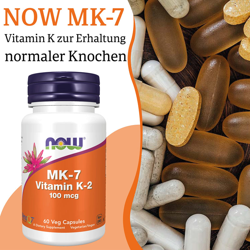 Now Foods Vitamin K2 MK-7, 100mcg, all-trans, 60 vegan capsules, laboratory tested, gluten-free, soy-free, vegetarian, non-GMO - NewNest Australia