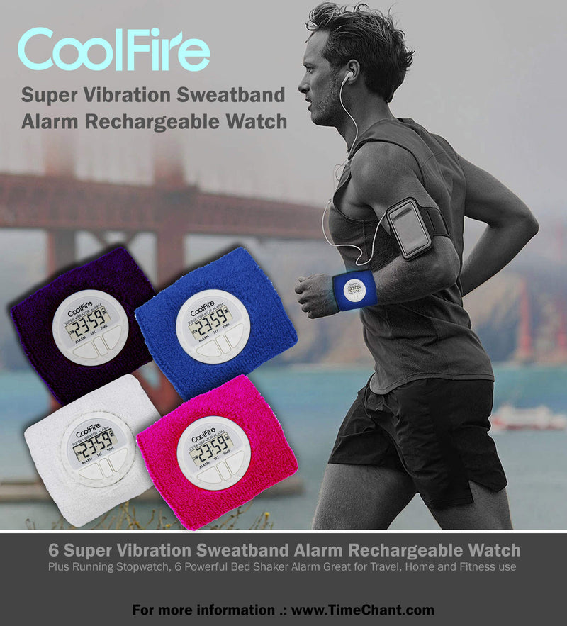 NewNest Australia - CoolFire Boom Vibrating Alarm Clock - Sweat Band Digital Alarm Watch with USB Charging Port - Smart Alarm Clock for Wrist 1685D 