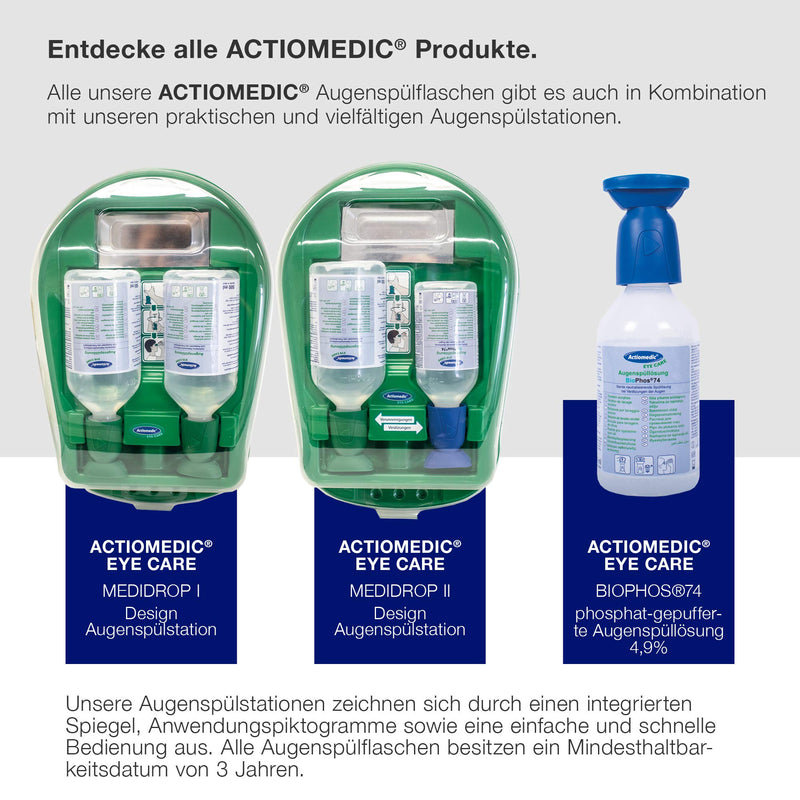 Actiomedic Eye Wash With Sodium Chloride Solution 0.9% In Single Box, Sterile Eye Cleaner For Work, Eye Wash Bottle With Saline Solution, First Aid With Ergonomic Dish Head, 500 Ml - NewNest Australia