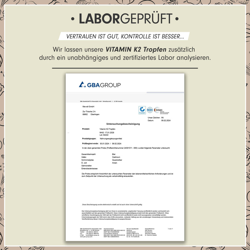Vitamin K2 drops high dosage 1800x (50ml) - 200 µg Vitamin K2 MK7, K2VITAL® Premium Vitamin K2 high dosage from Kappa with 99.7+% all-trans content - laboratory tested, 100% vegan 50 ml (pack of 1) - NewNest Australia