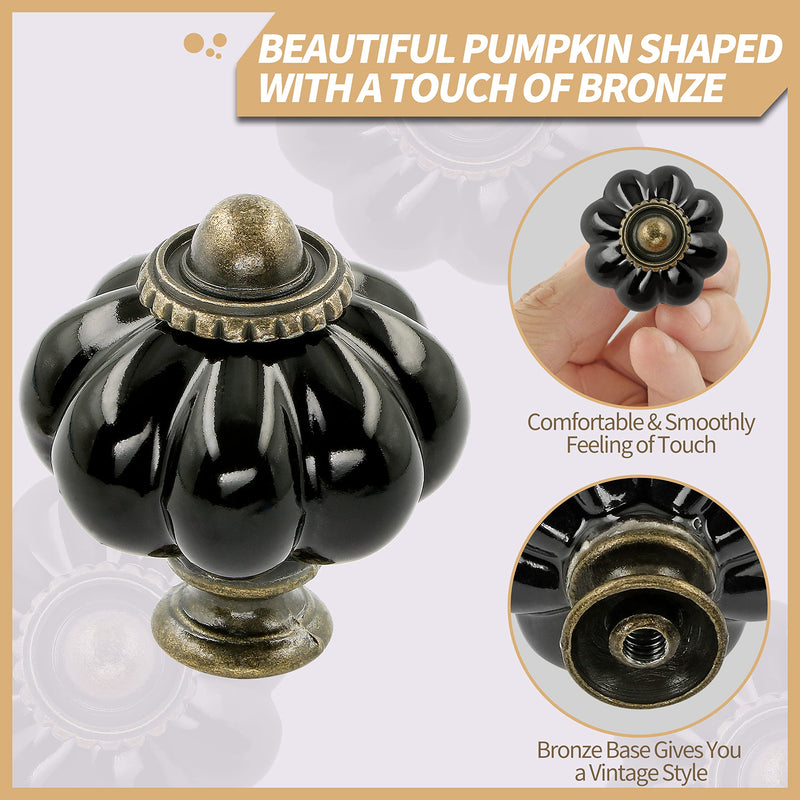 Zernmiarder Black Ceramic Knobs 12 Pack - Pumpkin Cabinet Knobs Retro Dresser Knobs - Vintage Drawer Pulls with Screws for Closet Drawer Cupboard Cabinet and DIY Home Project - NewNest Australia