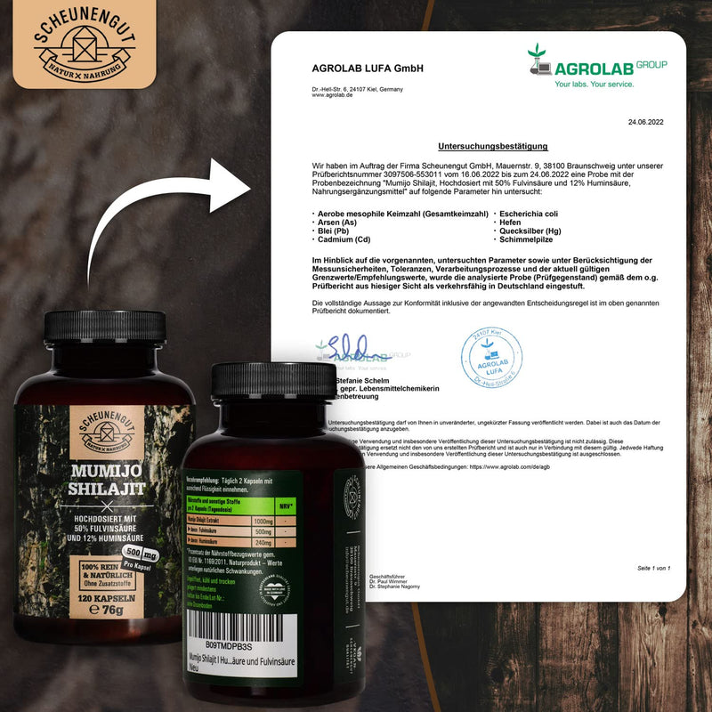 Shilajit - 1000 Mg Per Daily Dose, High Dose - Important: 10:1 Extract (= 10,000 Mg Mumijo Shilajit Per Dose) + 50% Fulvic Acid & 12% Humic Acid I 120 Shilajit Capsules I Certified I De I Scheunengut - NewNest Australia