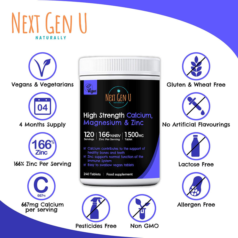 Calcium Magnesium and Zinc Supplement - 120 High Strength Vegan Osteo Tablets | Supports Healthy Nerve & Muscle Function | Vegetarian Friendly Calcium Supplement Complex - NewNest Australia