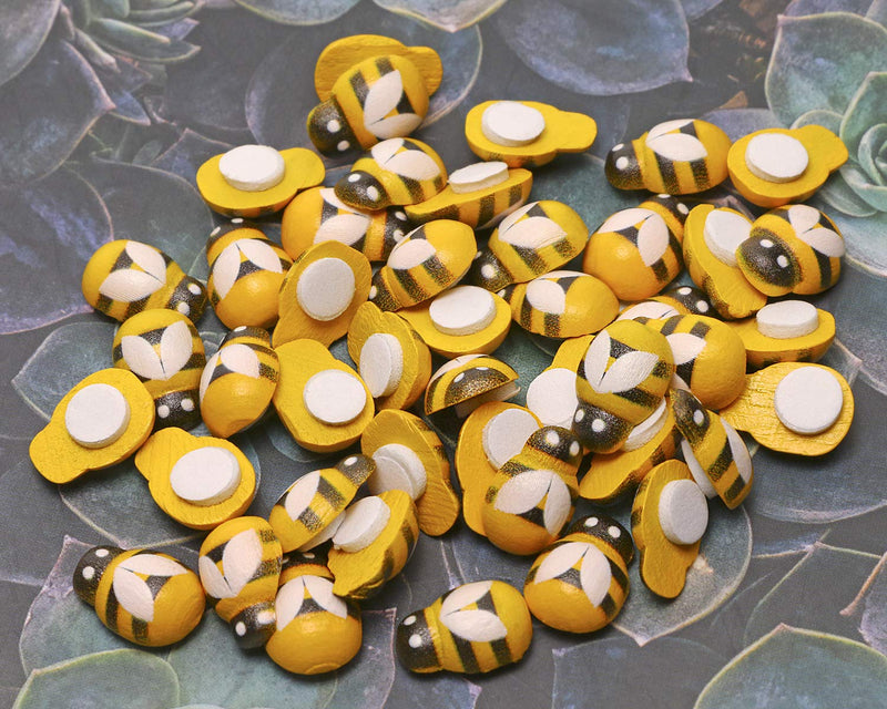 Penta Angel Tiny Wooden Bee Embellishments 50Pcs Self-Adhesive Painted Flatback Wood Bumble Bee Pieces for Scrapbooking Decoration and Craft DIY - NewNest Australia