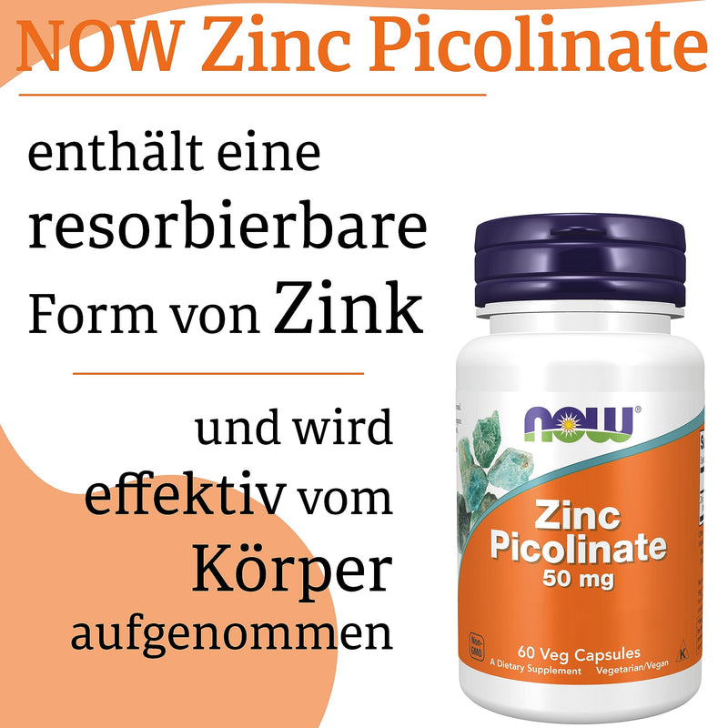 Now Foods, Zinc Picolinate, 50mg, high dose, 1 capsule every 2 days, 60 vegan capsules, laboratory tested, gluten-free, soy-free, non-GMO, vegetarian - NewNest Australia