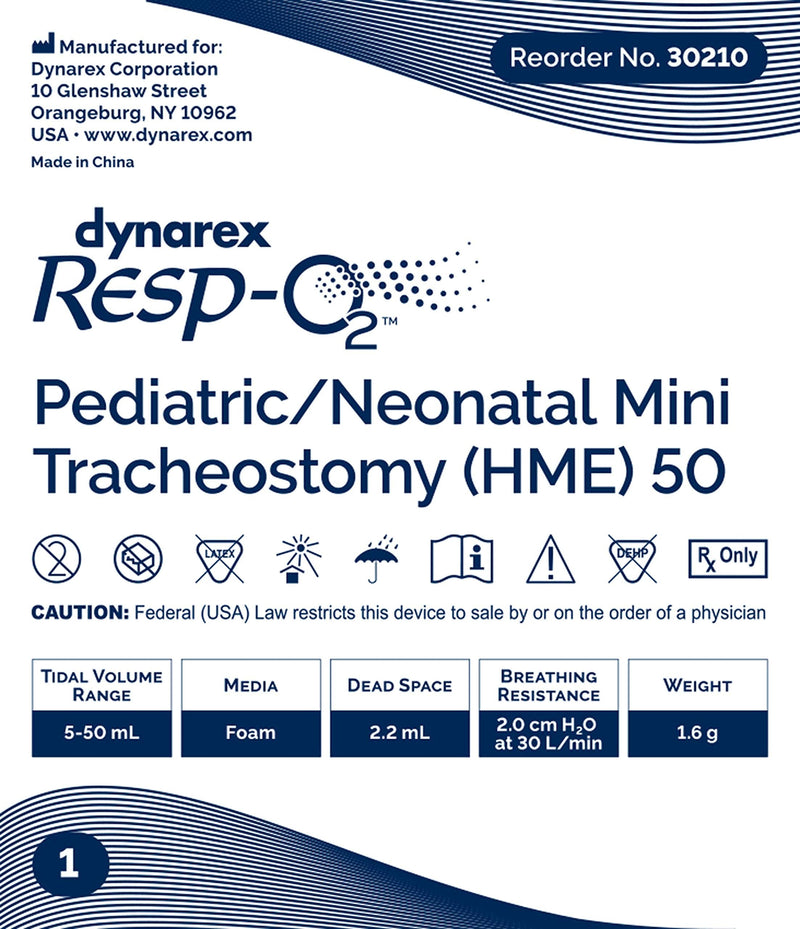 Dynarex Resp-02 Pediatric/Neonatal Mini Trach HME 50 Tracheostomy Heat Moisture Exchanger, 50 Count - NewNest Australia