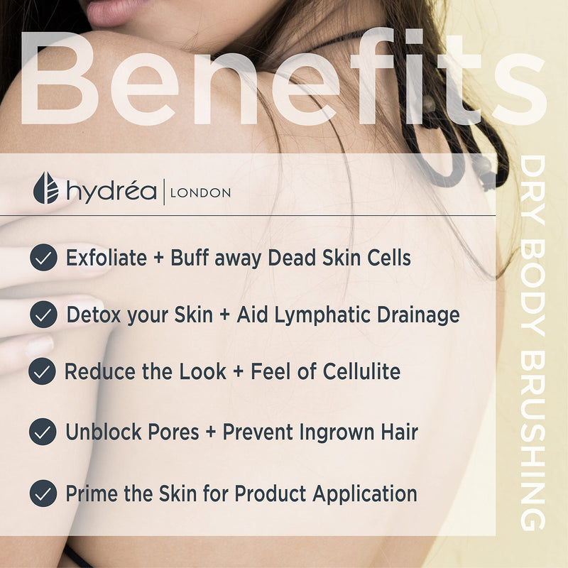 Hydrea London Body Brush - Exfoliating Dry Scrubber, Cellulite Remover, & Skin Exfoliator, Helps Improve Lymphatic Flow - 100% Vegan, FSC® Certified Beechwood, & Natural Cactus Bristle Body Brush Only - NewNest Australia
