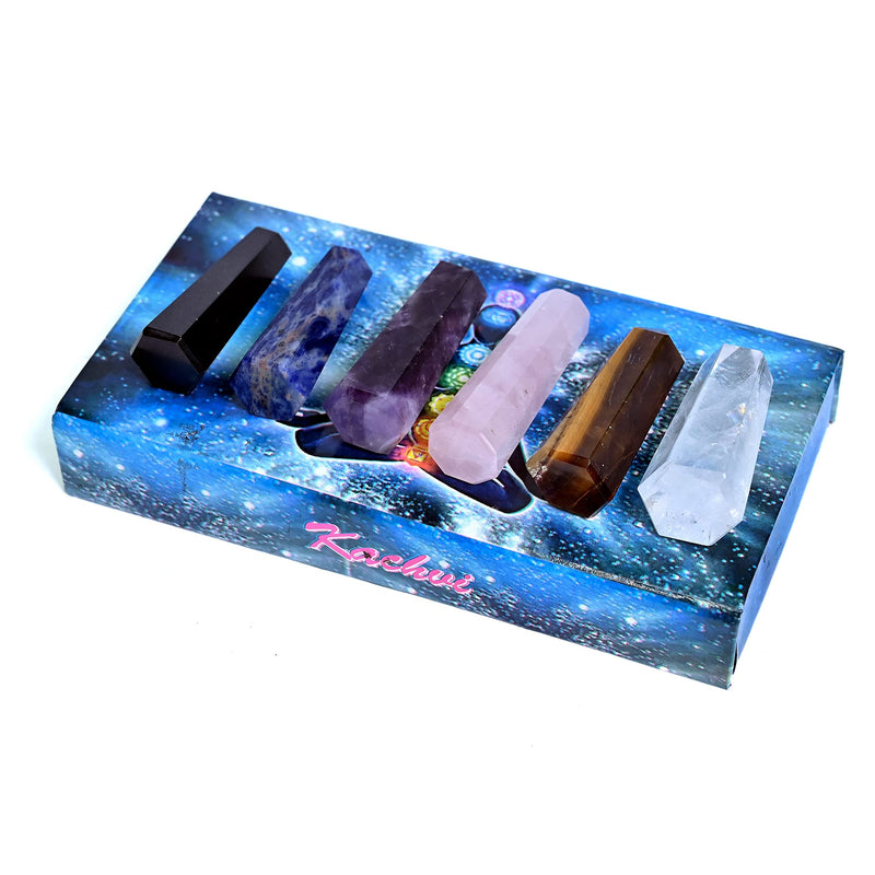 KACHVI Crystals And Gemstones Healing Rose, Clear Quartz, Amethyst, Black, Lapis & Tiger Crystal Meditation Spiritual Gifts For Chakra Money Luck Wands 2.25”-2.50" 6 Faceted Pencil 6 Pc Set Set of 6 Tiger - NewNest Australia