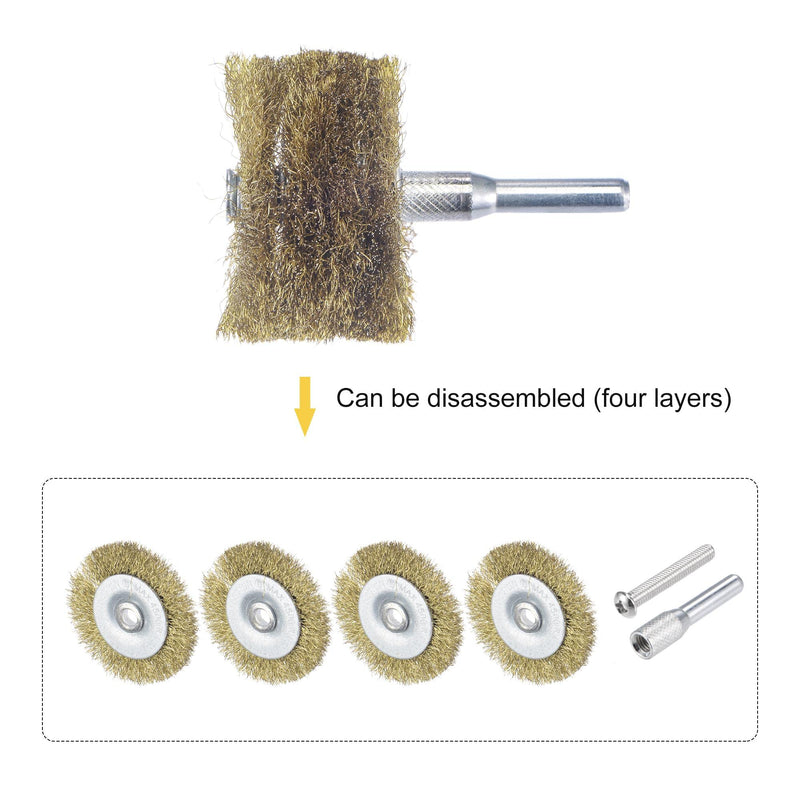 uxcell Wire Wheel Brush, 2" x 1.06" Stainless Steel Brass Plated Coarse Crimped Wire 0.007" (0.175mm) Wire Dia with 1/4" (6mm) Shank for Cleaning Rust Stripping Abrasive, 2pcs - NewNest Australia