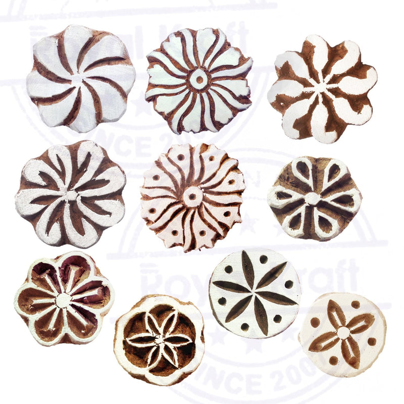 Fabric Wood Stamps Artistic Small Round Design Printing Blocks (Set of 10) Set of 10 Htag2151 - NewNest Australia
