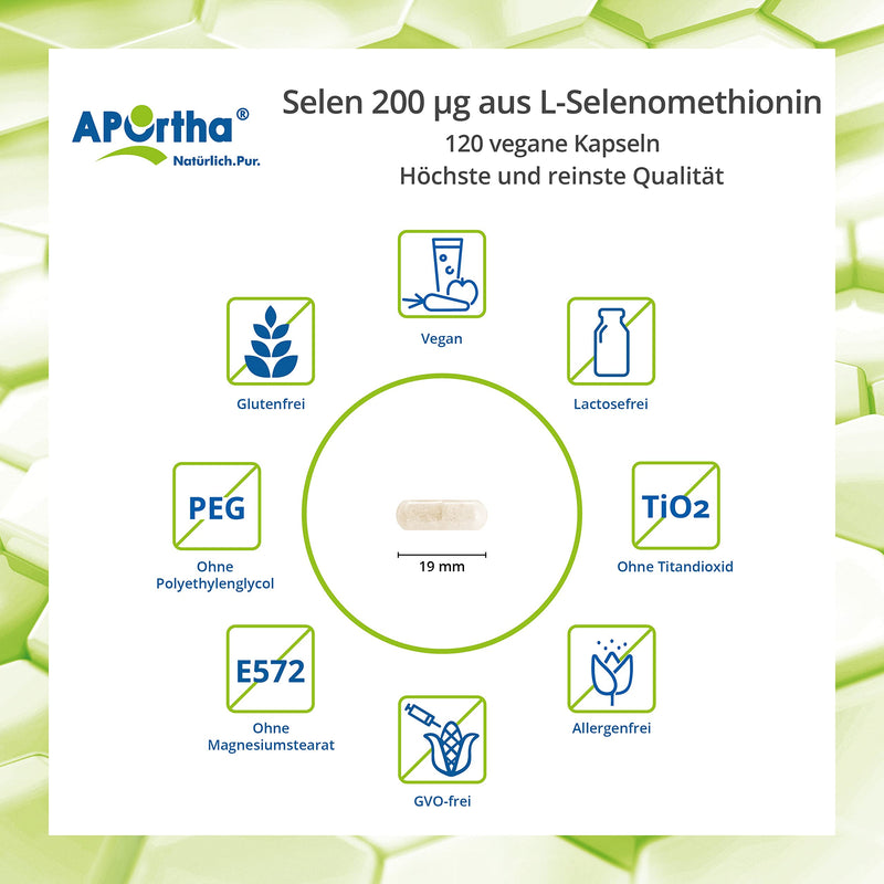 APOrtha® Selenium capsules 120 pieces I Selenium 200 µg from L-selenomethionine I Organically bound selenium in high doses and easy to swallow I Best selenium 200 µg I vegan, yeast-free, gluten-free, soy-free - NewNest Australia