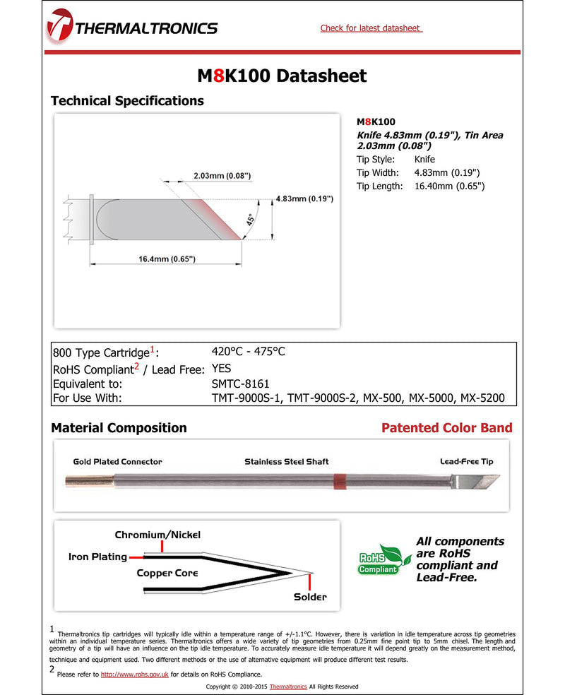 Thermaltronics M8K100 Knife 4.83mm (0.19in), Tin Area 2.03mm (0.08in) interchangeable for Metcal SMTC-8161 - NewNest Australia