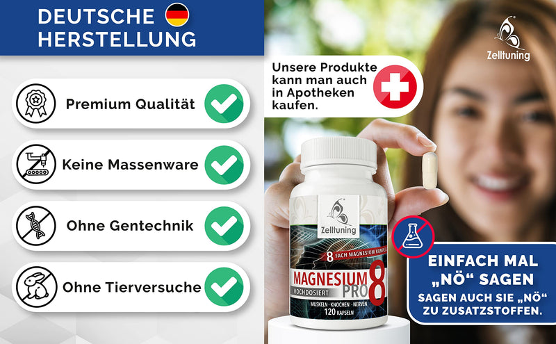 Cell Tuning Magnesium Complex Pro 8, Optimally Bioavailable, High Dose With Natural Trace Elements, Ideal As Vitamin D Activator, 120 Capsules, Vegan, Pure Substances Without Additives - NewNest Australia