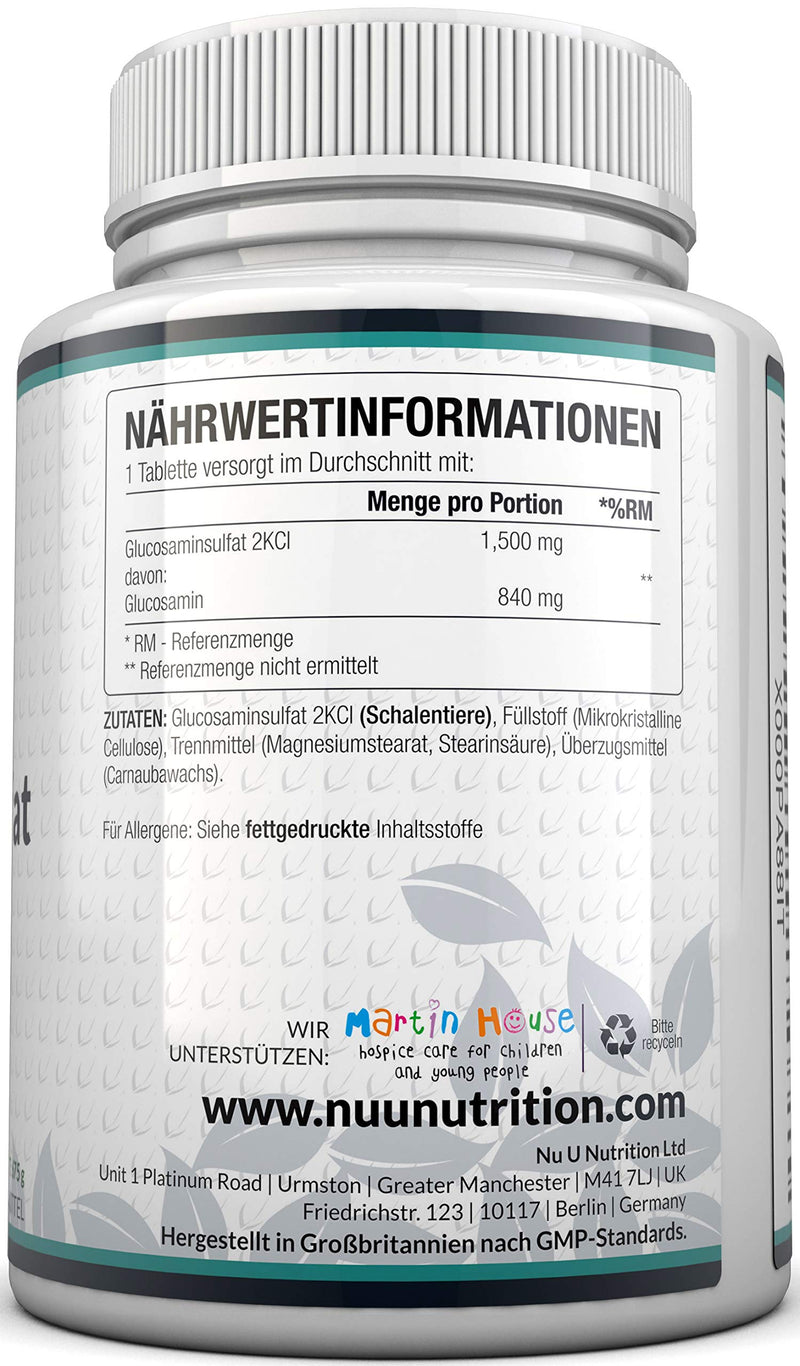 Glucosamine Sulphate 1,500 Mg 2Kci 365 Tablets Glucosamine (Supplies For One Year) I No Gel, Capsules, Liquid Or Powder | High Quality I Made In The Uk By Nu U Nutrition - NewNest Australia