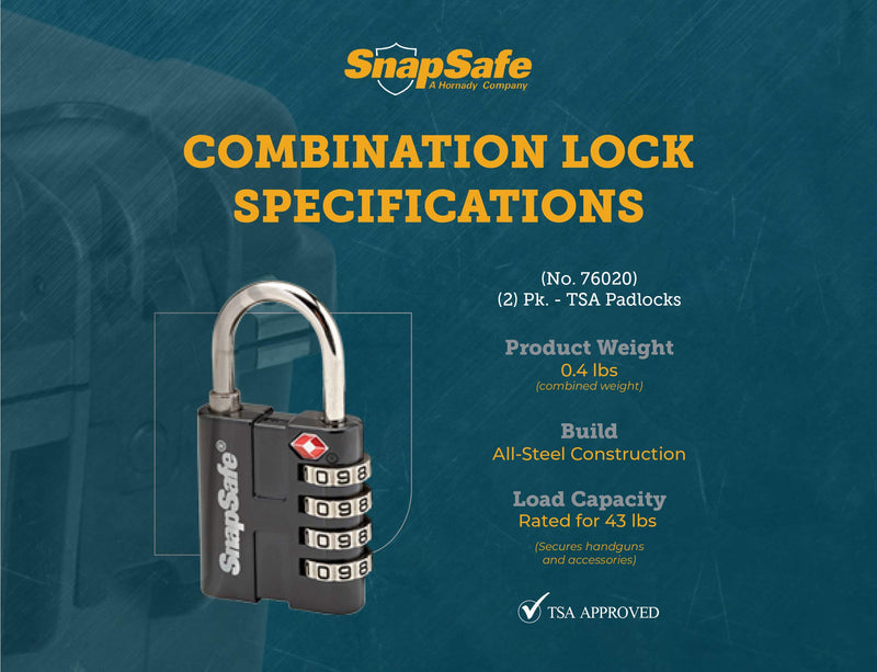 SnapSafe TSA Approved PadLocks 2 Pack, 76020 - All Metal 4 Digit Combination Locks with a Thick Shackle, Inspection Indicator, & Easy to Read Dials-Travel Lock for Hard Case Luggage/Gun Case/Backpacks - NewNest Australia