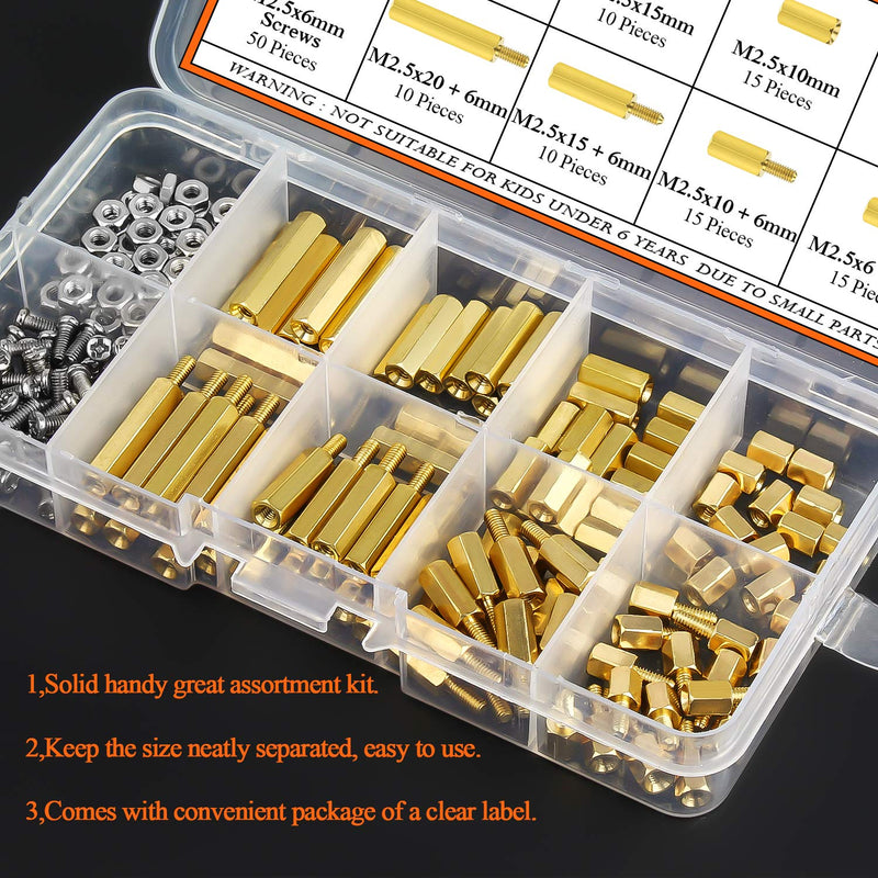 HELIFOUNER 200 Pieces M2.5 Male Female Hex Brass Spacer Standoff Screw Nut Assortment Kit - NewNest Australia