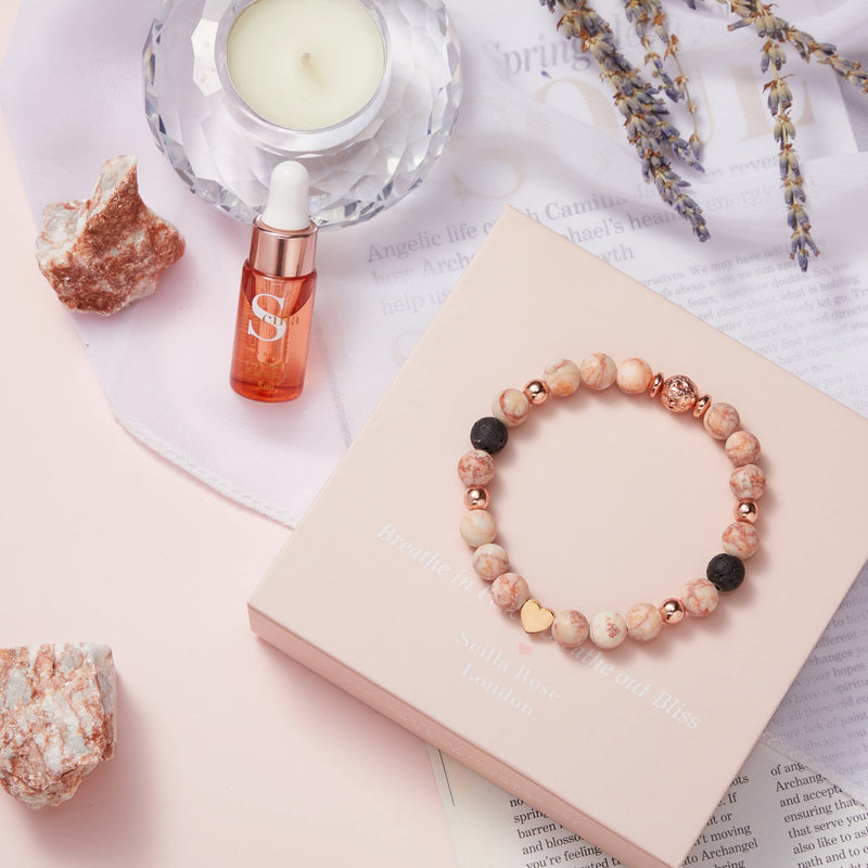Anxiety Bracelet for Women- Lava Rock and Red Jasper Crystal Diffuser with Good Sleep Oil - Aromatherapy Crystals – with Love Heart Charm- Wellness Bracelet Gifts for Women - Gift Box - NewNest Australia