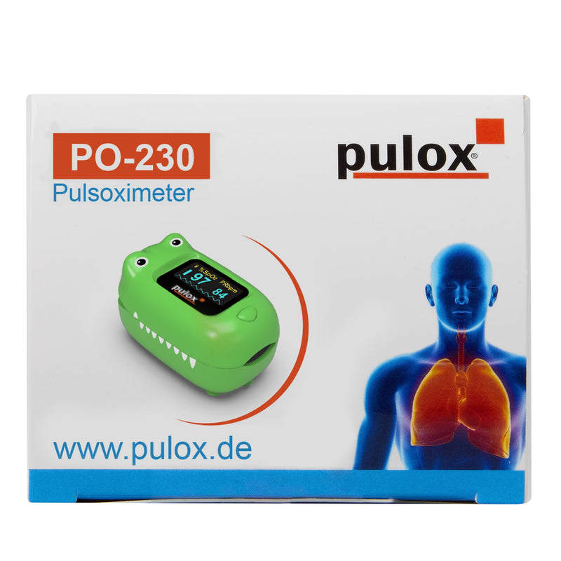 Pulox PO-230 in green, pulse oximeter for children, with adhesive pattern, measurement of oxygen saturation and heart rate - NewNest Australia