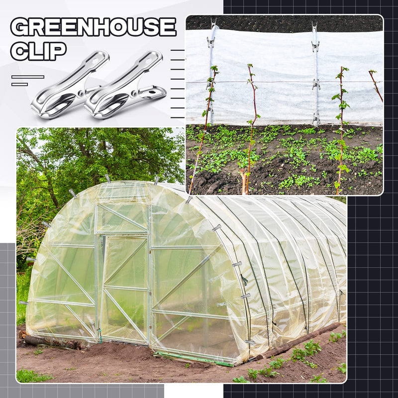 100 Pcs Stainless Steel Greenhouse Clamps Heavy Duty Garden Clips Green House Clips with Large Open Greenhouse Clips for Netting Sturdy Plant Cover Clips Metal Clothes Pins for Fixing Netting Cover - NewNest Australia