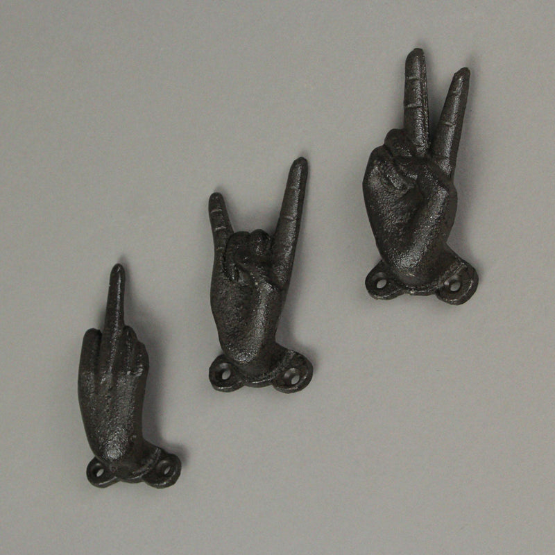 Set of 3 Cast Iron Hand Gesture Decorative Wall Hooks Key Towel Hanger Decor - NewNest Australia