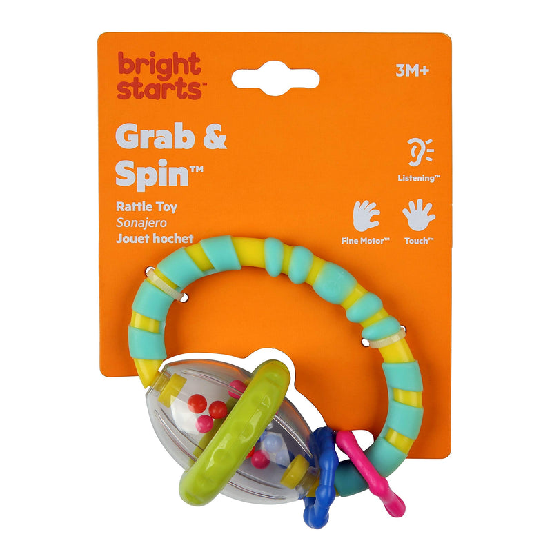 Bright Starts Grab & Spin Baby Rattle & BPA-Free Teether Toy, Ages 3 Months+, Colors May Vary Spin Rattle - NewNest Australia