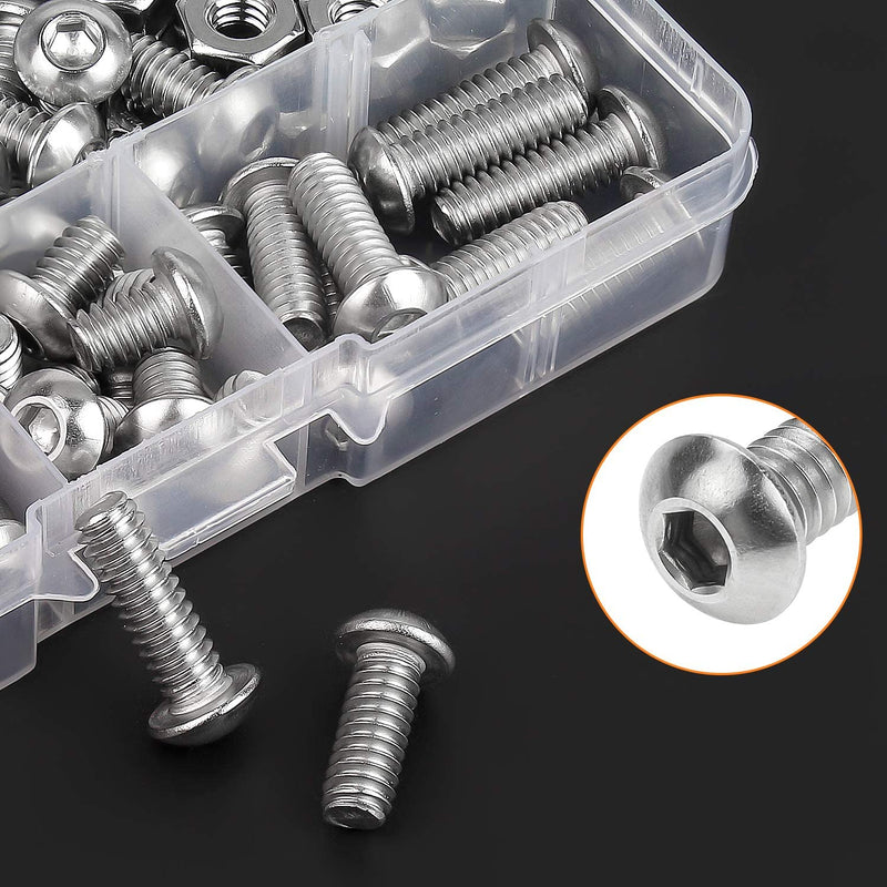 HELIFOUNER 65 Pieces 5 Sizes 304 Stainless Steel 1/4-20 x 3/8" 1/2" 5/8" 3/4" 1" UNC Thread Hex Button Head Cap Bolts Kit - NewNest Australia