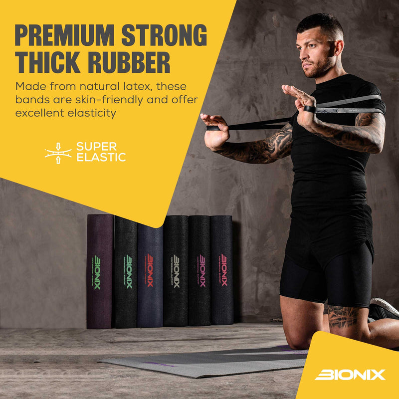 Bionix Pull Up Assistance Bands - Thick, Heavy & Long Latex Exercise Resistance Training Loop Band Set Chin Up Assist, Stretching, Workout, Powerlifting, Yoga Pilates, Legs Glutes Black - 25lb - NewNest Australia