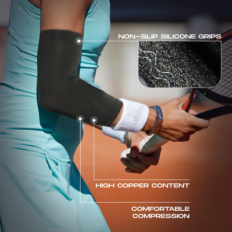 Ionocore Elbow Supports Sleeve with Copper Compression | Arm Support, Joint Protection, Pain Relief & Recovery, Golfers & Tennis Elbow | Nylon & Spandex Compression Arm Sleeve | Medium: 10.5"-12" Black Medium: 10.5"-12" - NewNest Australia