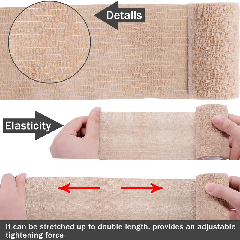BQTQ 8 Rolls Cohesive Bandage 4 Inch Self Adherent Sport Wrap Tape Stretch Bandage Wrap Athletic Tape for Human and Animals Ankle Sprains Swelling, Beige - NewNest Australia