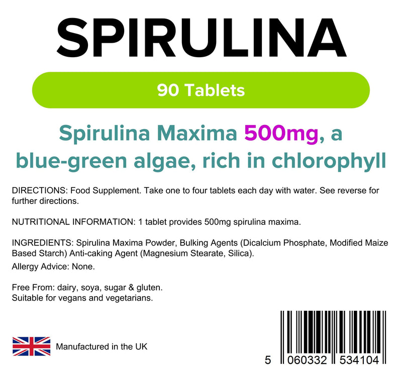 Lindens Spirulina 500mg Tablets - 90 Pack - Spirulina Maxima is A Blue-Green Algae, Rich in Chlorophyll and Well Renowned Superfood - UK Manufacturer, Letterbox Friendly - NewNest Australia