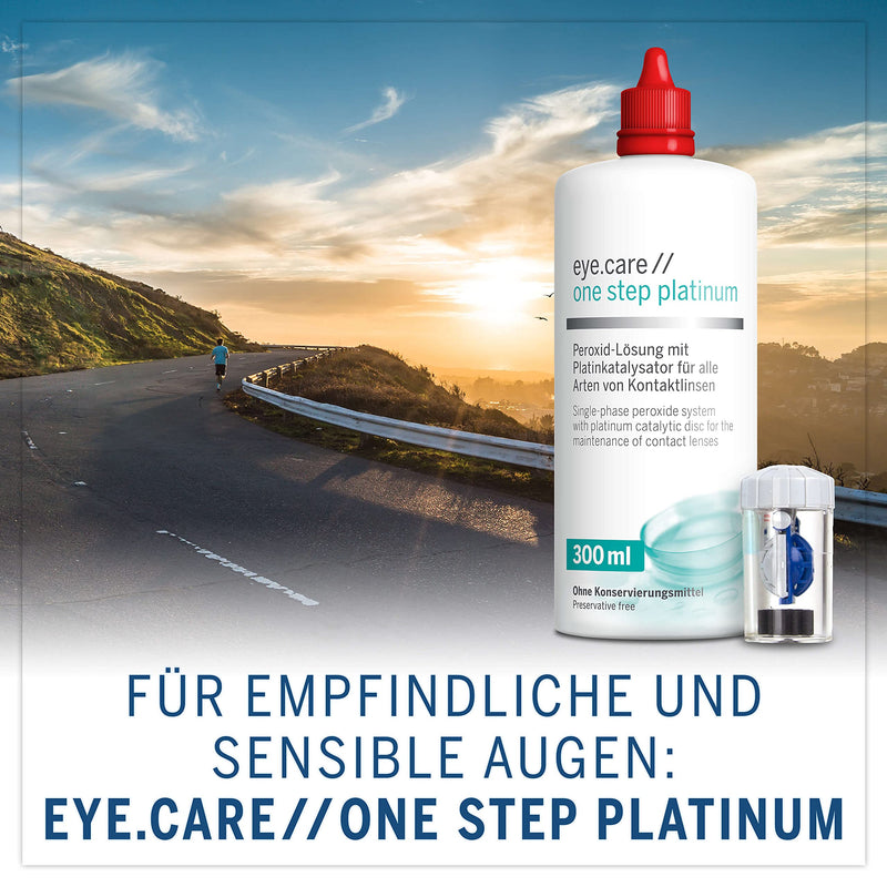 Eye.care platinum solution peroxide cleaner with platinum catalyst for disinfecting soft and hard contact lenses. Without preservatives including container 300 ml - NewNest Australia