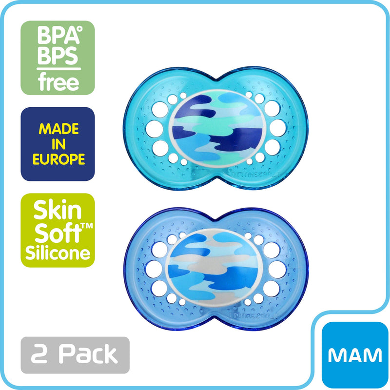 MAM Original Baby Pacifier, Nipple Shape Helps Promote Healthy Oral Development, Sterilizer Case, 2 Pack, 16+ Months, Camo/Boy Boy - NewNest Australia