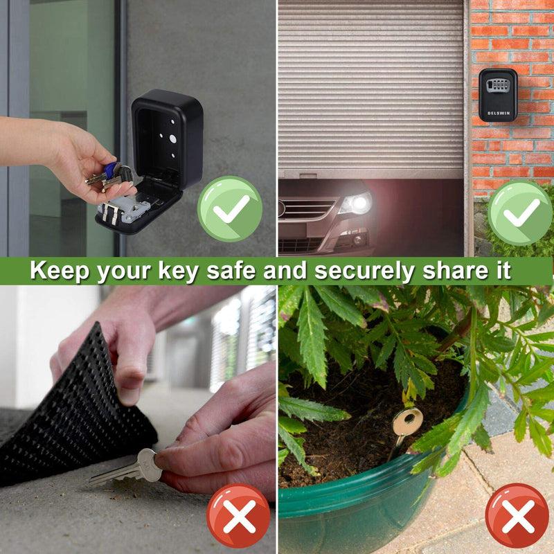 Key Lock Box - Waterproof Combination Lockbox Wall Mounted Key Storage Lock Box for Office,Realtors,House Spare Keys,Holds Up to 6 Keys (Black) Black - NewNest Australia