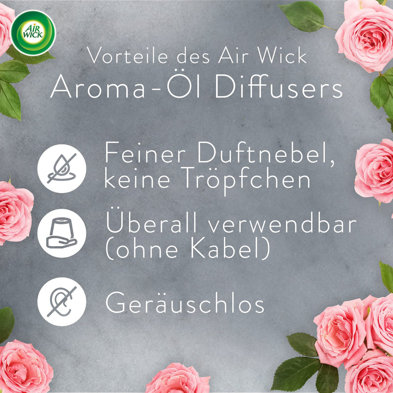 Air Wick aroma oil bottle starter set - diffuser with 2 refills - aromatherapy - scent: soothing rose - floral room fragrance with essential oils - 2 x 20 ml oil + device in white starter set soothing rose 3-piece set - NewNest Australia
