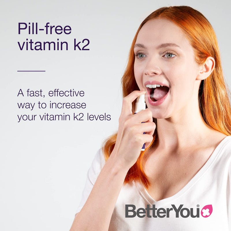 BetterYou Vitamin K2 Daily Oral Spray | Supports Normal Bone Health and Blood Clotting | 25ml (160 sprays) | Palm Oil Free | Natural Peppermint Flavour Single - NewNest Australia